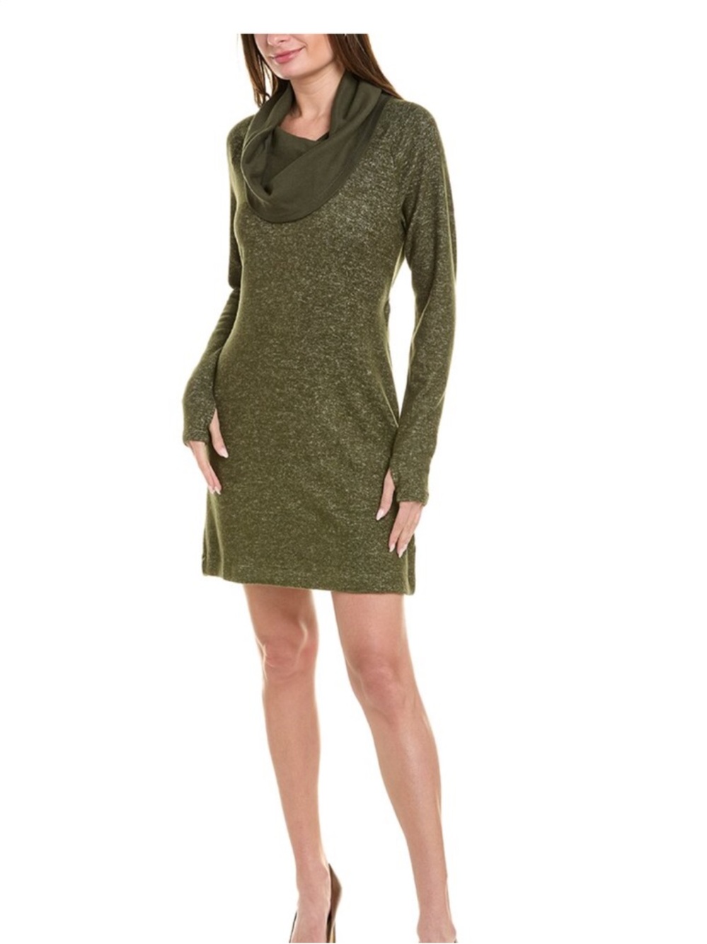 Cabi Solace Cowl Neck Cinch Back Sweater Dress Medium Olive Green